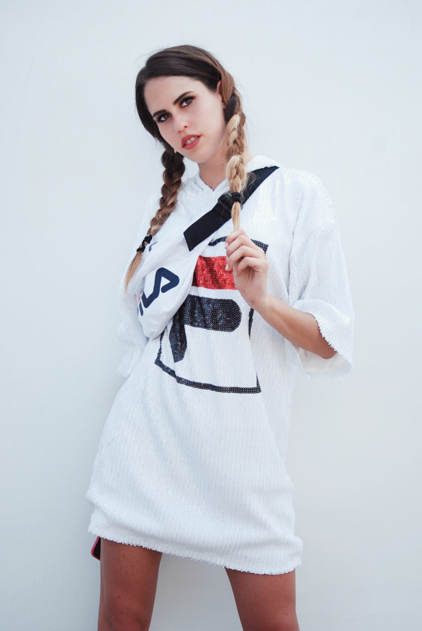 Fila paillettes white dress mfw settembre 2019